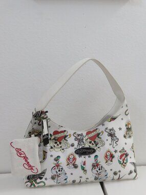 Ed Hardy Hobo Tote Skull Studded Bag Heart Charm n coin bag